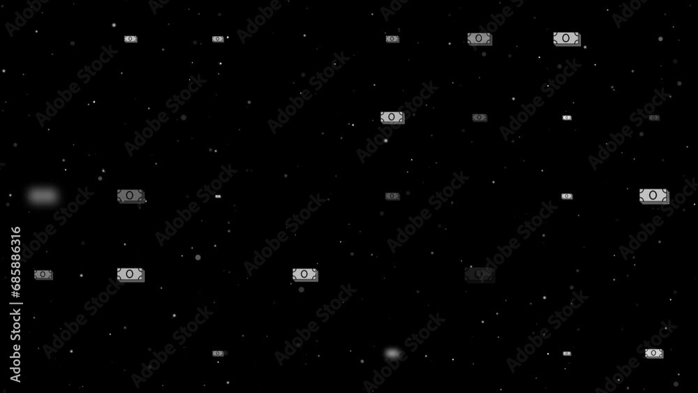 Poster template animation of evenly spaced money bundle symbols of different sizes and opacity. animation o