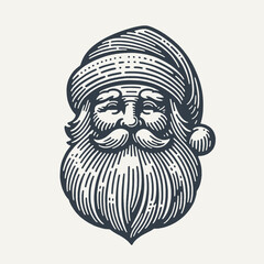 Charming Santa Claus Portrait in Woodcut Style - Artistic Vector Illustration