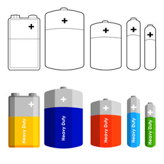 Alkaline Batteries in Sizes AA, AAA, C, D and PP3 Outline and Colour Versions