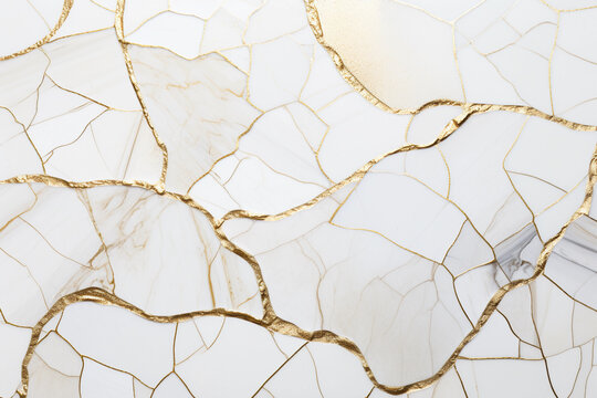 White, beige and gold abstract kintsugi background.