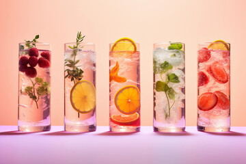 Healthy detox infused water with fruits. Refreshing summer homemade cocktail.