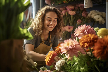 Woman working in plant flower shop  - Powered by Adobe