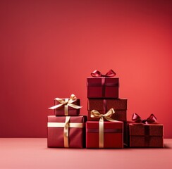 Obraz premium present boxes on a red background,