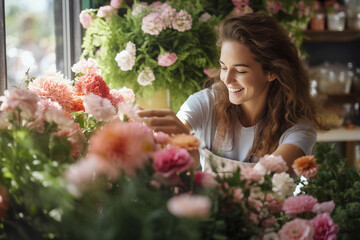 Woman working in plant flower shop