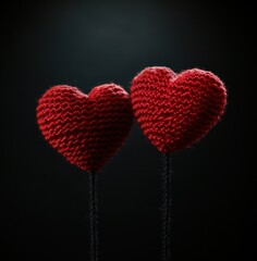 two crochet hearts on a toothpick,