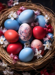 Fototapeta na wymiar red, white and blue easter eggs,