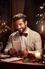 men with christmas cards at dinner table stocktv.co, i