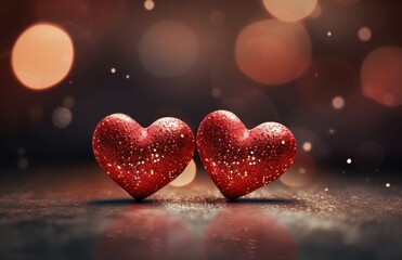 two heart shaped hearts under a sparkling light reflected from the ground,