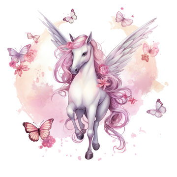 unicorn with diamonds, is surrounded by other watercolor