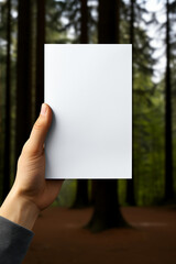 A hand holding a white paper isolated on white background. AI generative