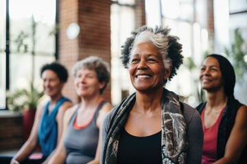 Fototapeta premium Group of diverse senior women in yoga class