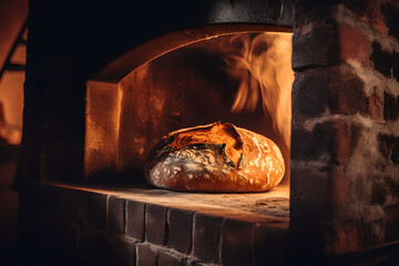 fancy bread. A close up magazine quality image of bread being baked in a fire oven