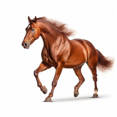 Red horse run gallop isolated on white background. generative ai