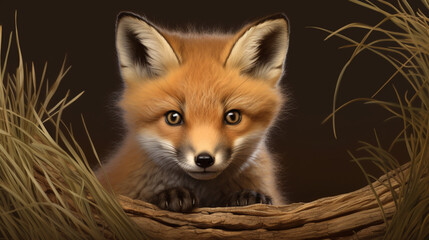 Red fox kit. Little fox peeking. generative ai - obrazy, fototapety, plakaty