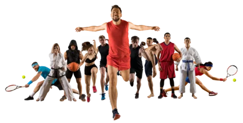 Foto op Canvas Sport collage. Fitness, Tennis, taekwon-do, karate, MMA, basketball. Sports banner © Andrey Burmakin
