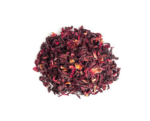 Dry Hibiscus Tea Isolated, Dry Rose Petals, Fruit Red Tea, Karkade Leaves, Dried Herbal Drink, Roselle Petal