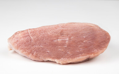 Close-up of raw pork, pork ham on a white background