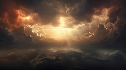 Sun peeking through storm clouds - obrazy, fototapety, plakaty