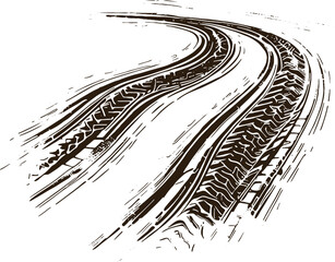 Vector graphic illustration of tire tracks from a passing car presented as a stencil