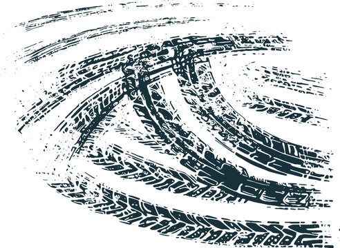 Stencil vector illustration displaying the imprinted tire tracks of a passing car on a surface