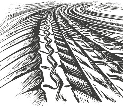 Illustration of a vector stencil depicting tire tracks left by a passing car on the surface