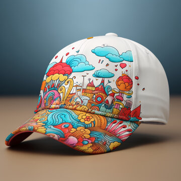 baseballcap with nice cartoon zentangle pattern ornament