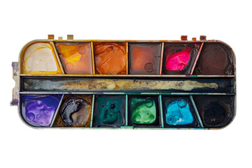 palette with watercolor paints close-up, macro, colorful background of the artist's palette, drawing, study