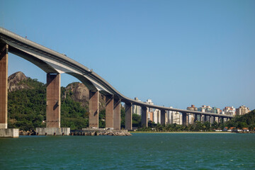 side view of the imposing Third bridge, or Terceira ponte, with its columns. Vila Velha, ES, Brazil