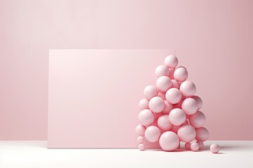 Minimalistic pink trendy Christmas tree made of baubles