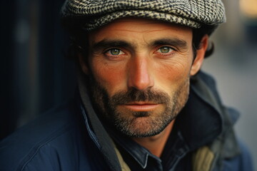 Obraz premium A portrait photo of a handsome middle-aged french man wearing a beret