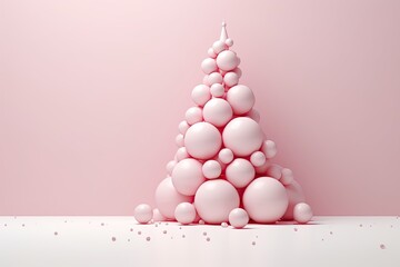 Minimalistic pink trendy Christmas tree made of baubles