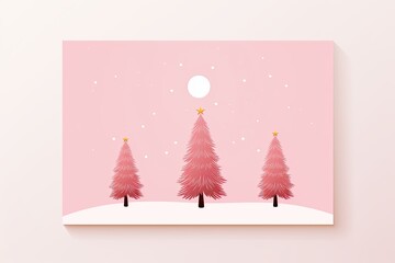 Minimalistic pink trendy Christmas card with trees