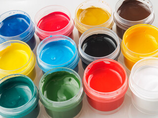 Artistic paints for drawing, gouache acrylic paints for painting, teaching drawing