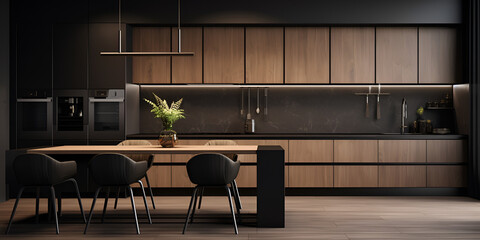 modern kitchen interior,Kitchens with wooden cabinets,nviting atmosphere, contemporary lifestyle.