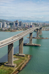 panoramic of the Third Bridge, Terceira ponte, in Vitoria, ES, Brazil. Cityscape as backdrop