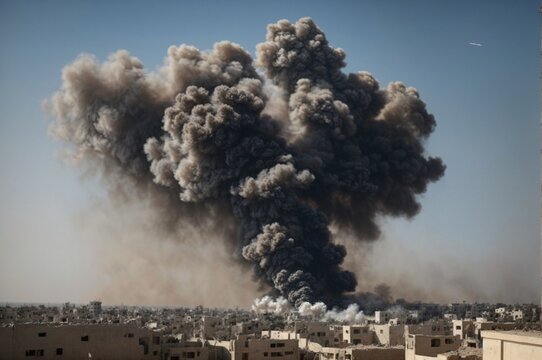 Smoke rises after air strikes of the city