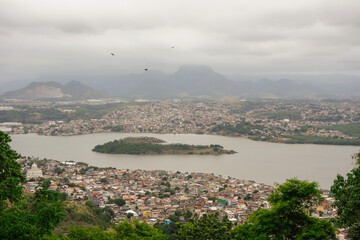 Fototapeta na wymiar Vitoria city bay with Santa Maria river and Vila Velha town, panoramic view. ES, Brazil