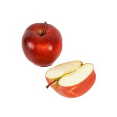 Red apple fruit with apple half isolated on transparent background