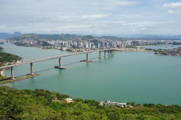 panoramic of the Third Bridge, Terceira ponte, in Vitoria, ES, Brazil. Cityscape as backdrop