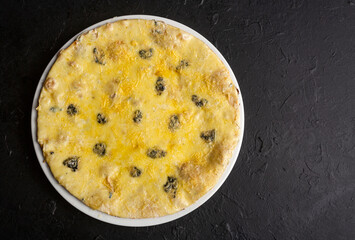 Delicious and crispy 4 cheese pizza - Mozarella, gorgonzola, fontina and parmesan