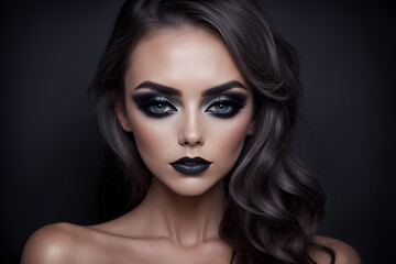 Fototapeta premium portrait featuring a woman with mesmerizing smokey eye makeup. AI generated.