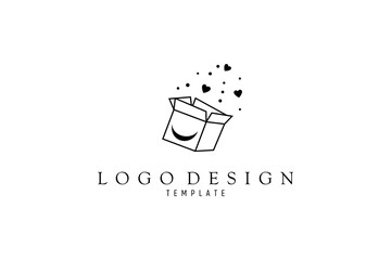 Smile delivery box logo design with love baubles and stars in line art design style