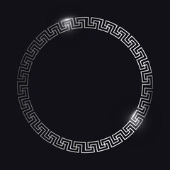 Greek silver frame on a black background, vector