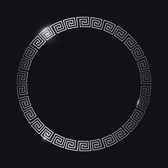 Greek silver frame on a black background, vector