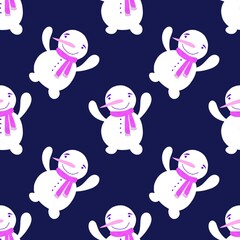 Cartoon winter ice seamless snowman and snowflakes pattern for Christmas tree and packaging and new year