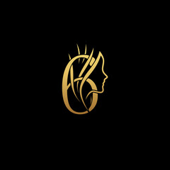gold colored initial number 6 combined with female face indicating beauty use for salon, hair, business, logo, design, vector, company, branding, and more
