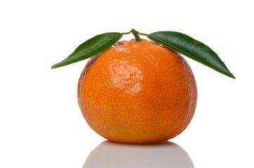 fresh tangerine with green leaves on white background 1