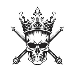 Human skull vector on white background with drawn skull silhouette.Design element for label, emblem, sign,logo, poster.