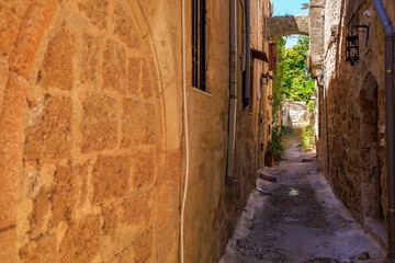 Narrow streets of the old city. Background with selective focus and copy space