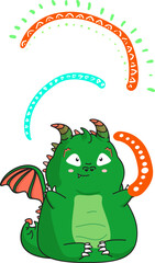 Dragon with rainbow. The little dragon is holding a rainbow in his hands. Clipart. 